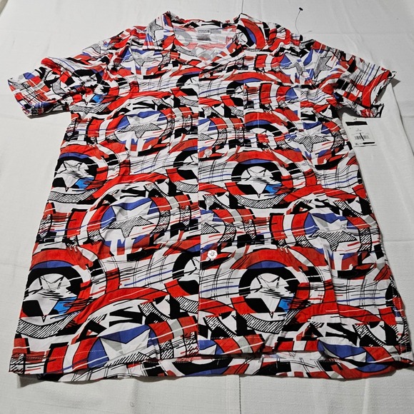 Marvel Other - Marvel Captain America Shield Graphic Shirt Button Down Short Sleeve Mens Small